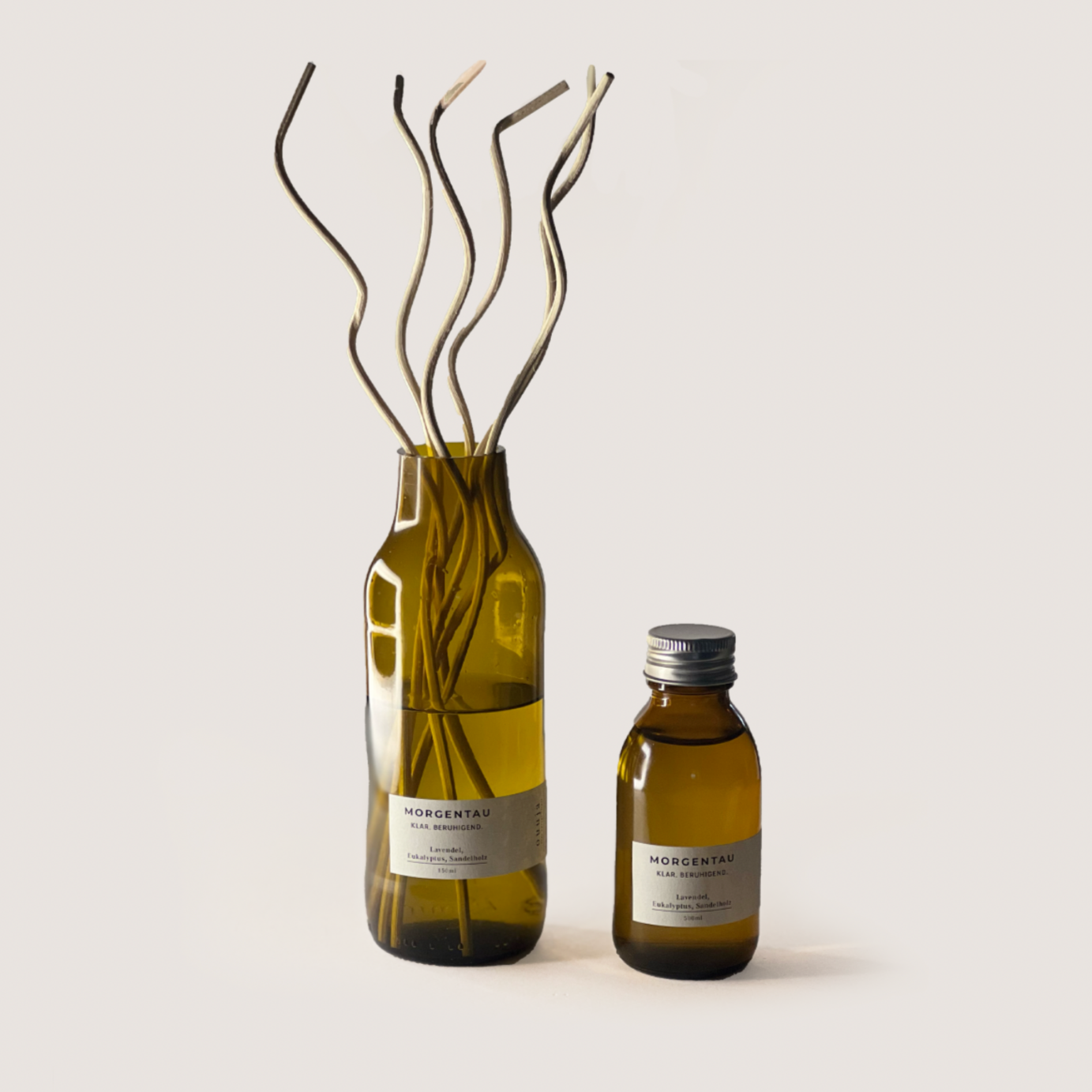 SONNENHAIN Diffuser set with amber glass bottle and scent sticks featuring lavender, eucalyptus, and sandalwood fragrance