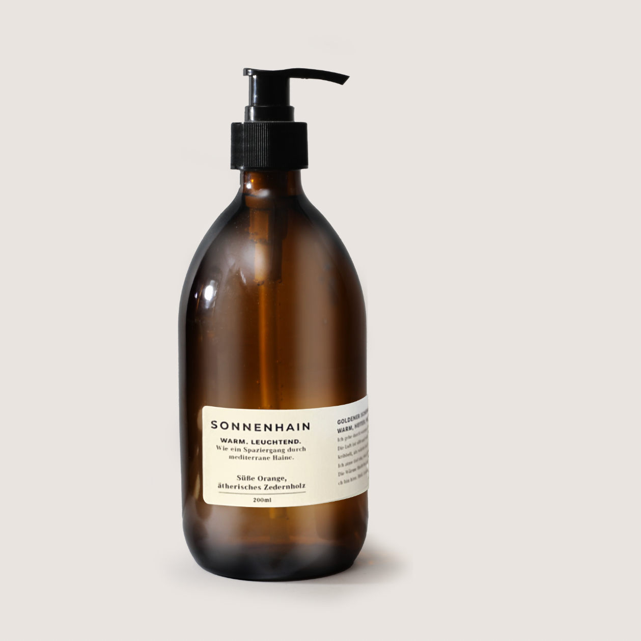 SONNENHAIN Bio-Handseife 200ml mit Duft von süßer Orange und ätherischem Zedernholz in brauner Spenderflasche