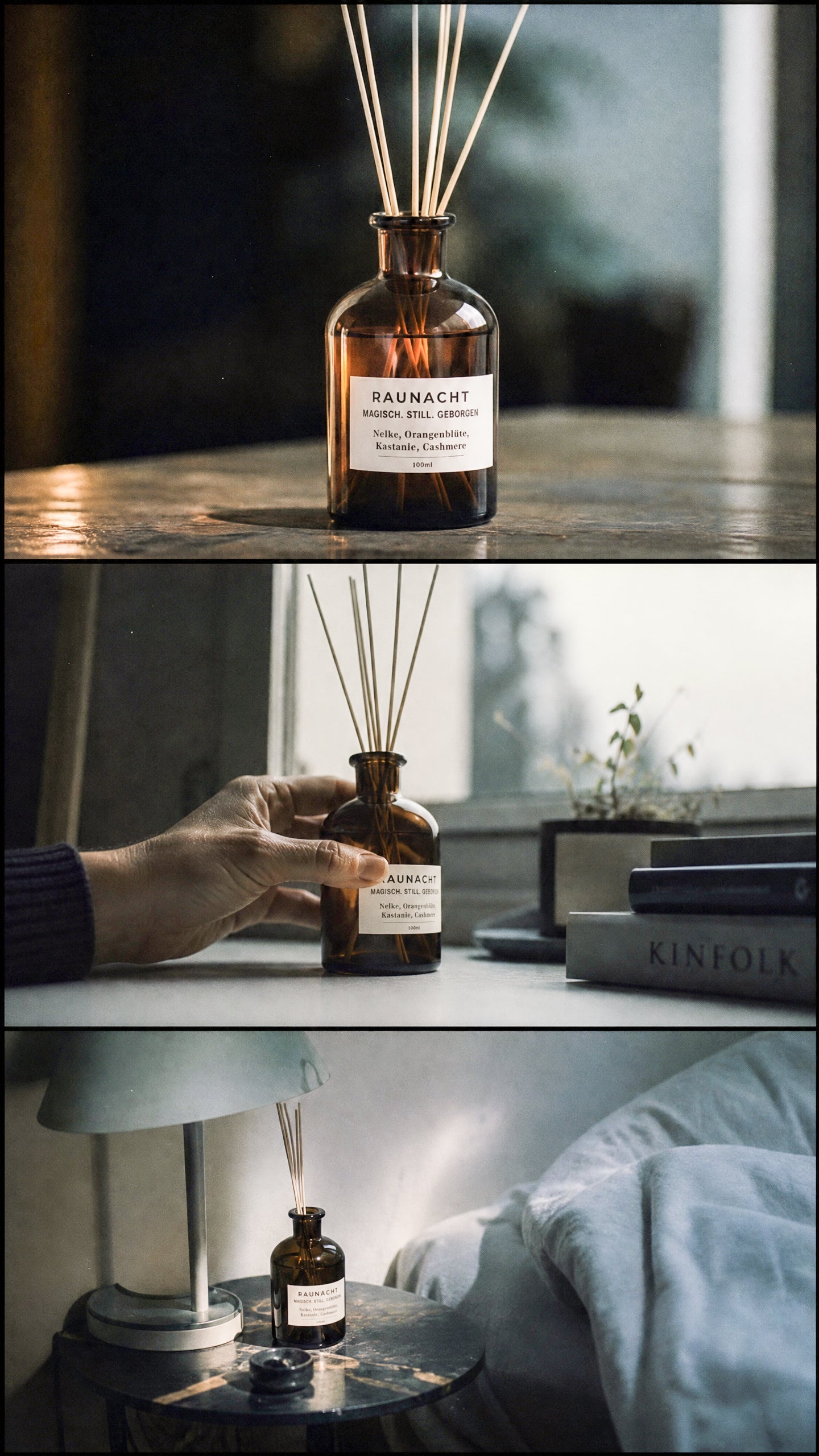 Raunacht Diffuser mit Holzstäbchen und Duft von Nelke, Orangenblüte und Vanilleholz